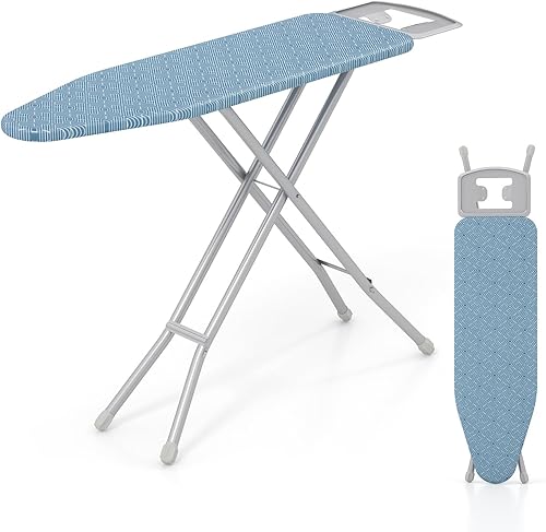 SlickBlue Tabla de planchar de tamaño completo con cubierta plateada resistente al calor y altura ajustable