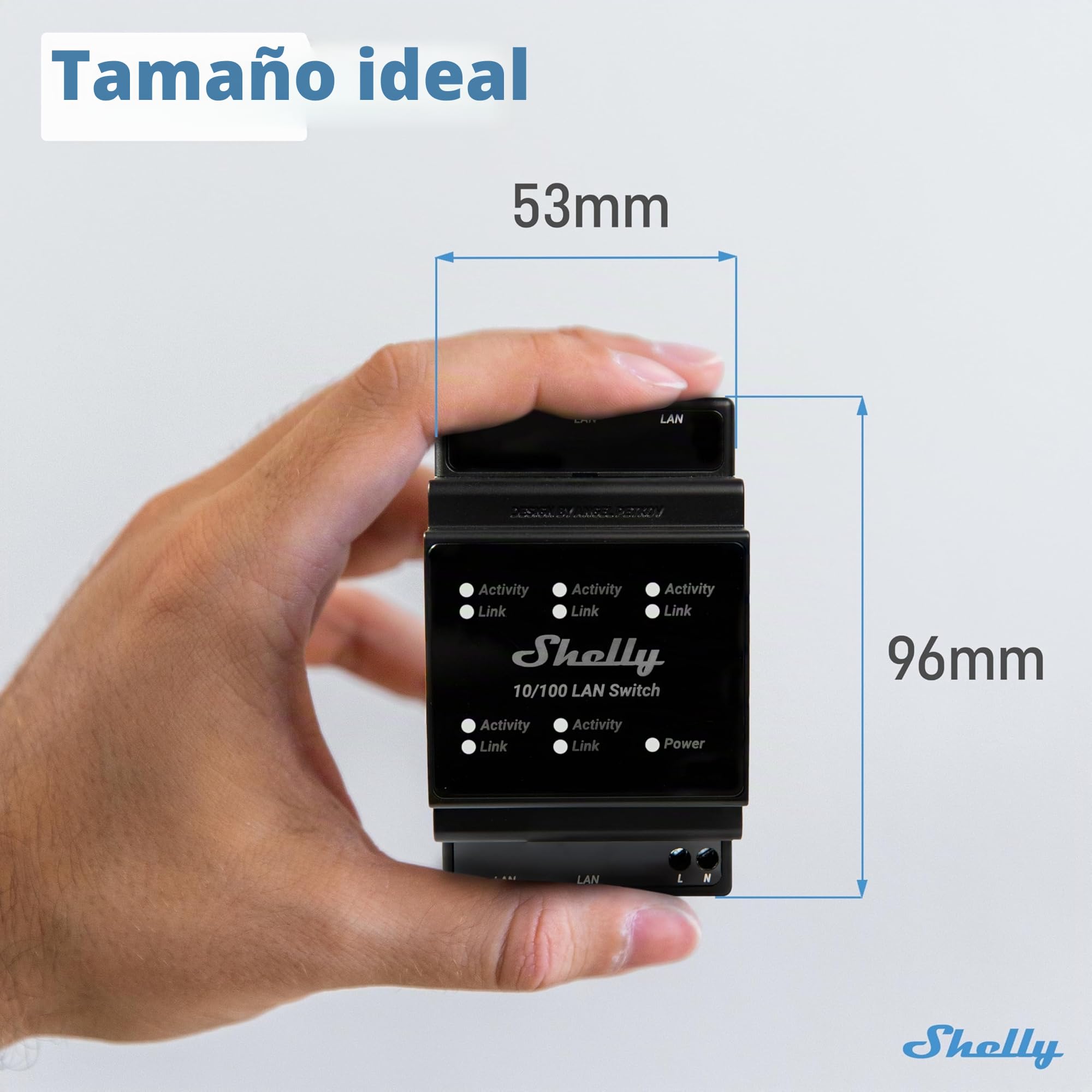 Shelly LAN Switch - Conmutador de Red Ethernet para Carril DIN (10/100 Mbps) | 5 puertos RJ45 | Alimentación de 110 V - 230 V | No necesita adaptadores adicionales