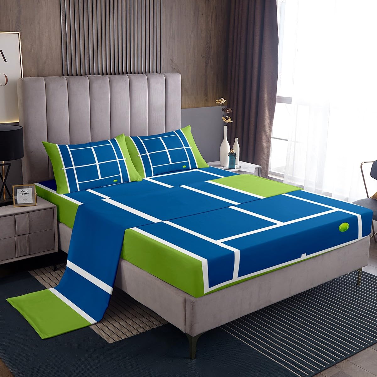 Parure de lit tennis 4 pièces avec drap-housse bleu ado
