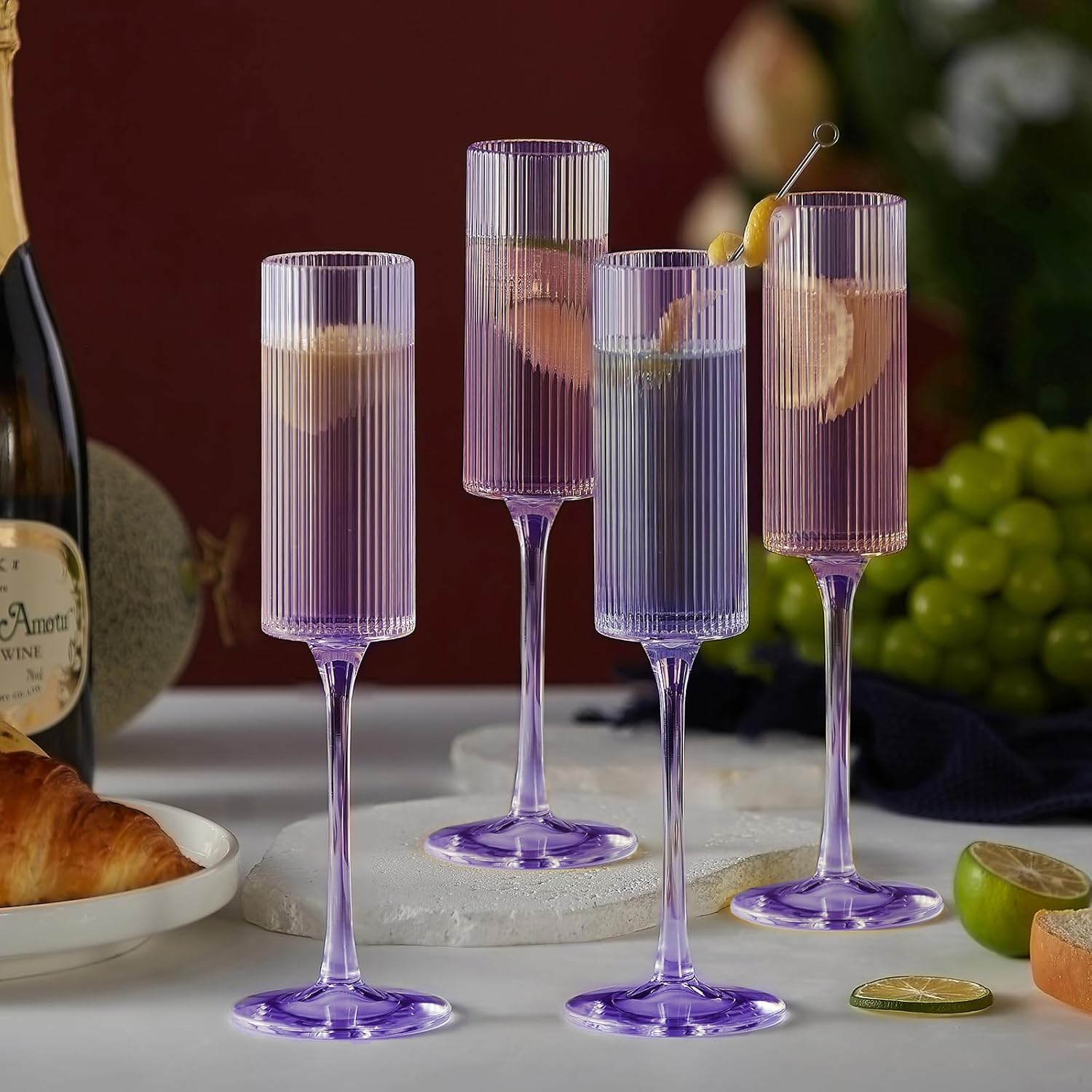 16 Pack Plastic Champagne Flutes, 5.5 Oz Unbreakable Goblet Glasses Reusable Champagne Toasting Cups - Modern & Elegant for Wedding Party Anniversary Christmas Birthday (5.5oz-Ribbed-Purple-16pack) - Image 9