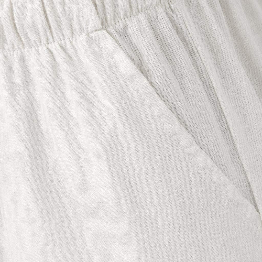 WABEOR Mens Linen Shorts Casual Summer Drawstring Beach Shorts Loose Fit Elastic Waist Shorts with Pockets Cotton Yoga Shorts