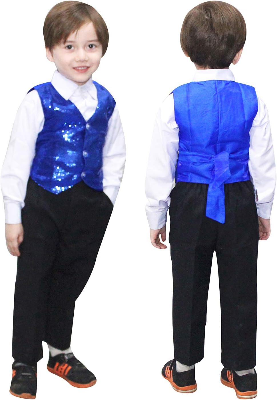 Kaku Fancy DressesPlain Waistcoat for Kids/Plain Jacket for Kids | Sequin Work Shinning Waist Coat For Annual Day Dance Competition (Only Jacket/Waistcoat - Shirt & Pant Not Included)