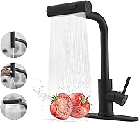 JOOM Black Kitchen Faucet with Pull Down Sprayer - Waterfall Stainless Steel Single Handle 3-Function Sink Faucet