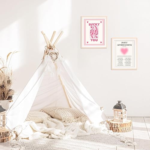 Miniatura 3 de Hwetui Preppy - Pósteres de aura rosa para afirmaciones diarias, arte de pared de moda Y2K, impresiones en lienzo lindo con la suerte que pintas,