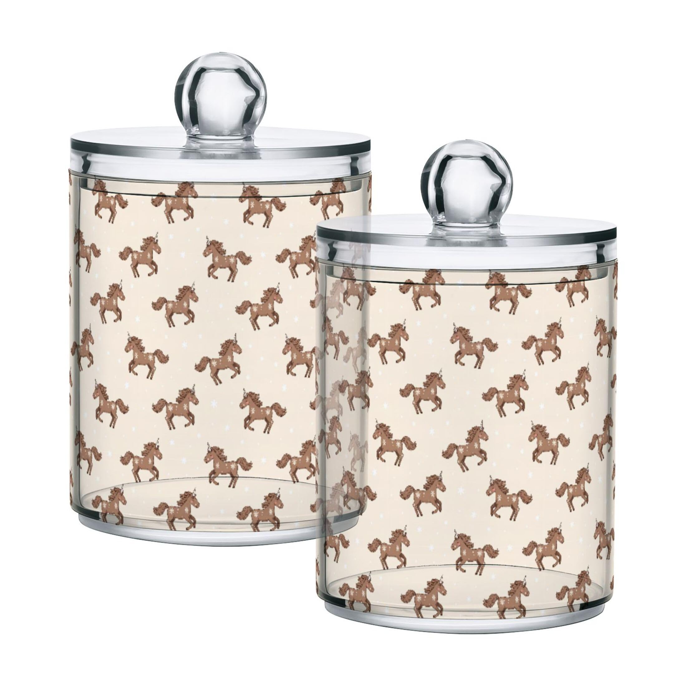 Fuauuyl Unicorns Qtip Holder Dispenser 2 Pack Plastic Apothecary Jar Storage Organization Bathroom Vanity Makeup Storage Organization for Cotton Ball Swab Pad