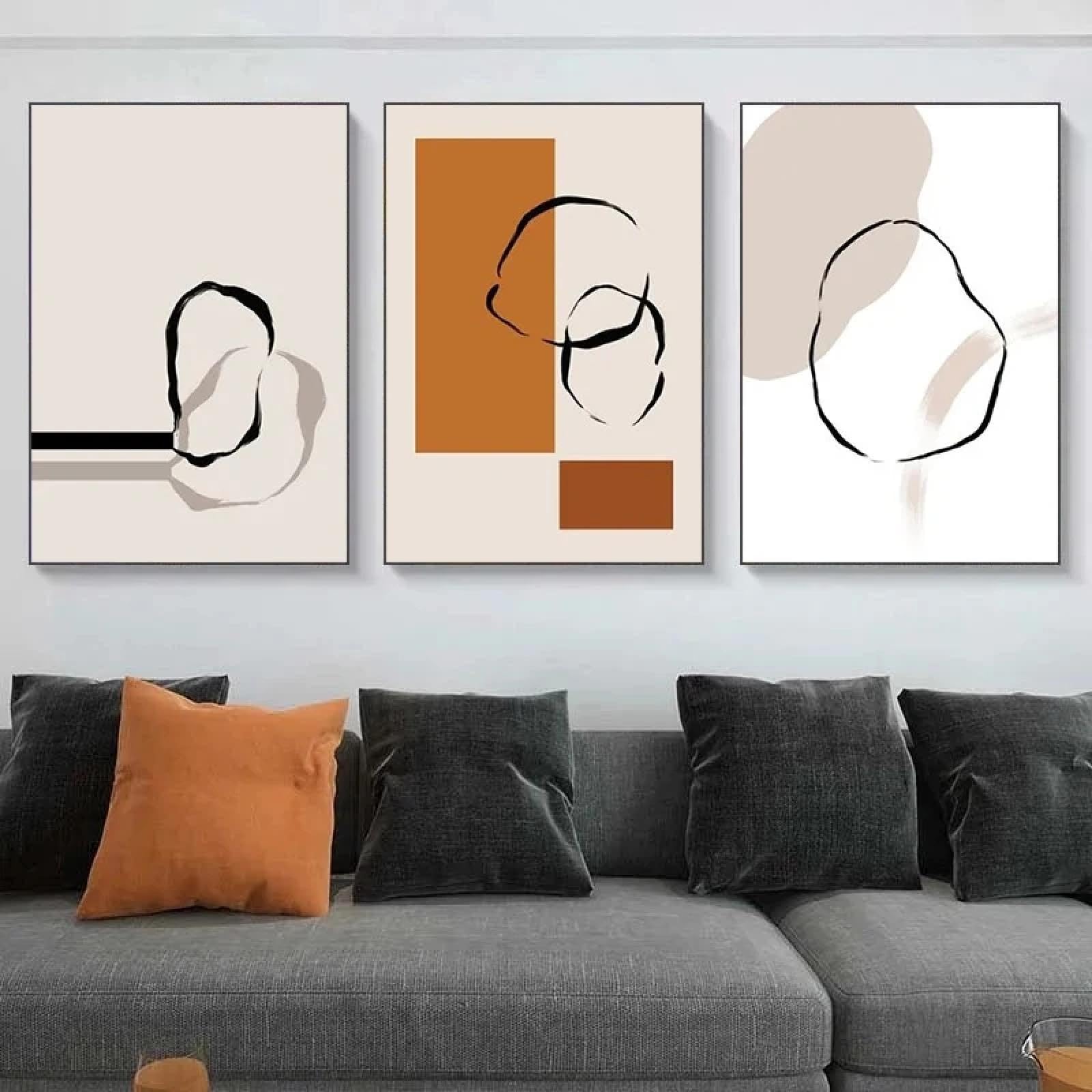 Citations murales 60 x 80 cm triptyque abstrait moderne sans cadre salon