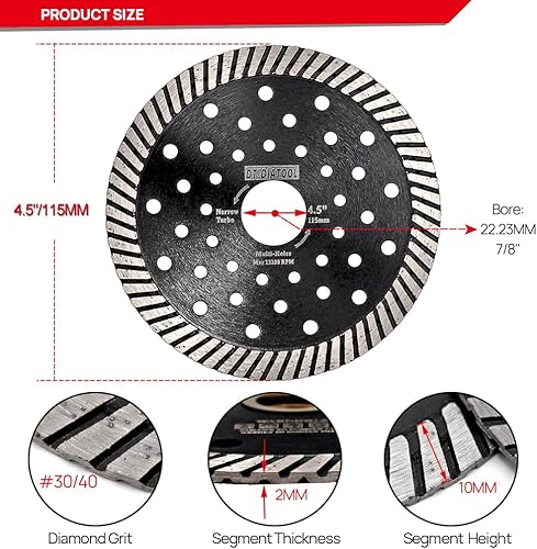 Miniatura 3 de DT-DIATOOL Hoja de diamante de 4-12 pulgadas para bloque de mármol de granito, disco de corte de diamante con cabezales de corte turbo y múltiples
