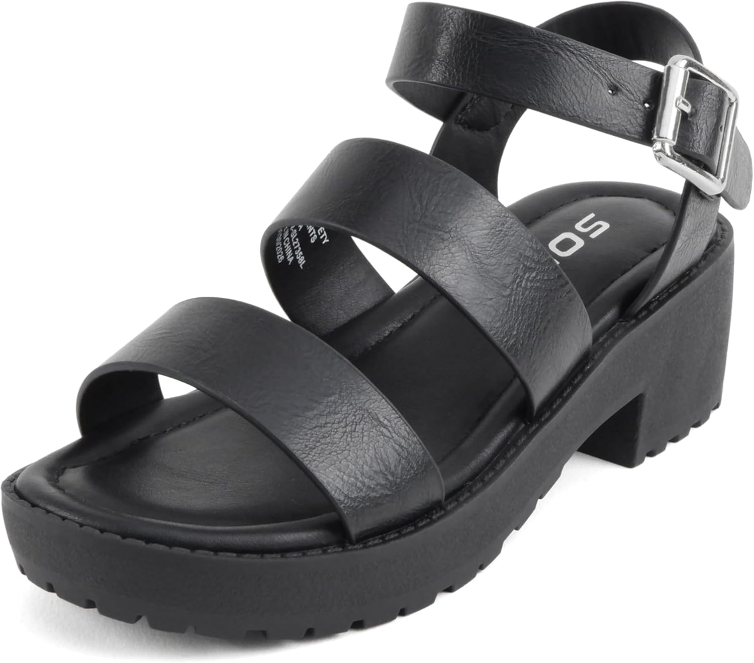 Soda ACCOUNT-2 ~ Little Kids/Children/Girls Open Toe Two Bands Lug sole Fashion Block Heel Sandals with Adjustable Ankle Strap