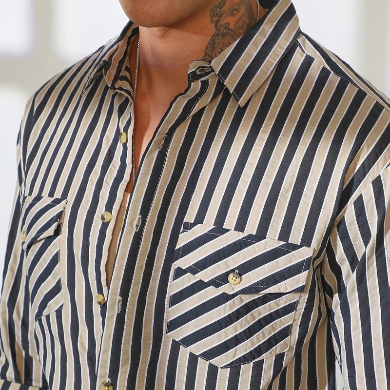 Image of CAHOOT Men's Multitrack Striped Oversized Shirt for Casual Wear | Spread Collar | Long Sleeve | Button Closure | Oversized Shirt Crafted with Comfort Fit for Everyday Wear