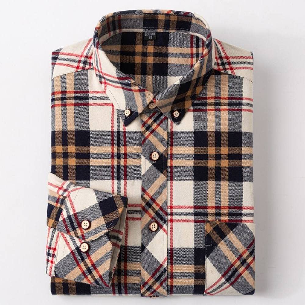 Camicia In Cotone A Maniche Lunghe Da Uomo,Camicia Casual A Maniche Lunghe Da Uomo, Camicia Casual In Cotone A Quadri Da Uomo Manica Lunga Colletto Alla Coreana Camicia A Quadri Sportiva All'Aperto