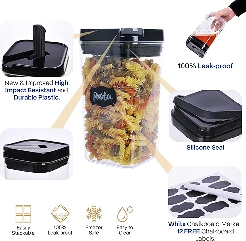 Miniatura 4 de Contenedores herméticos para almacenamiento de alimentos con tapas, organización y almacenamiento de despensa grande de 1.3 L para alimentos secos a