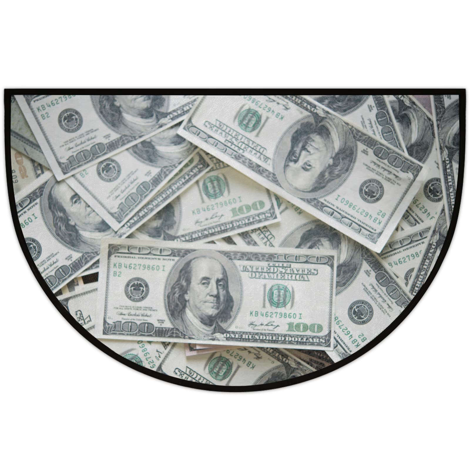 US Dollar Half Round Doormat, Dollar Bills Semi Circle Front Door Mats, Non Slip Absorbent Half Circle Welcome Entrance Way Mat Wear Resistant Outdoor Mat Area Rug for Home Kitchen Patio 24 x 36 in