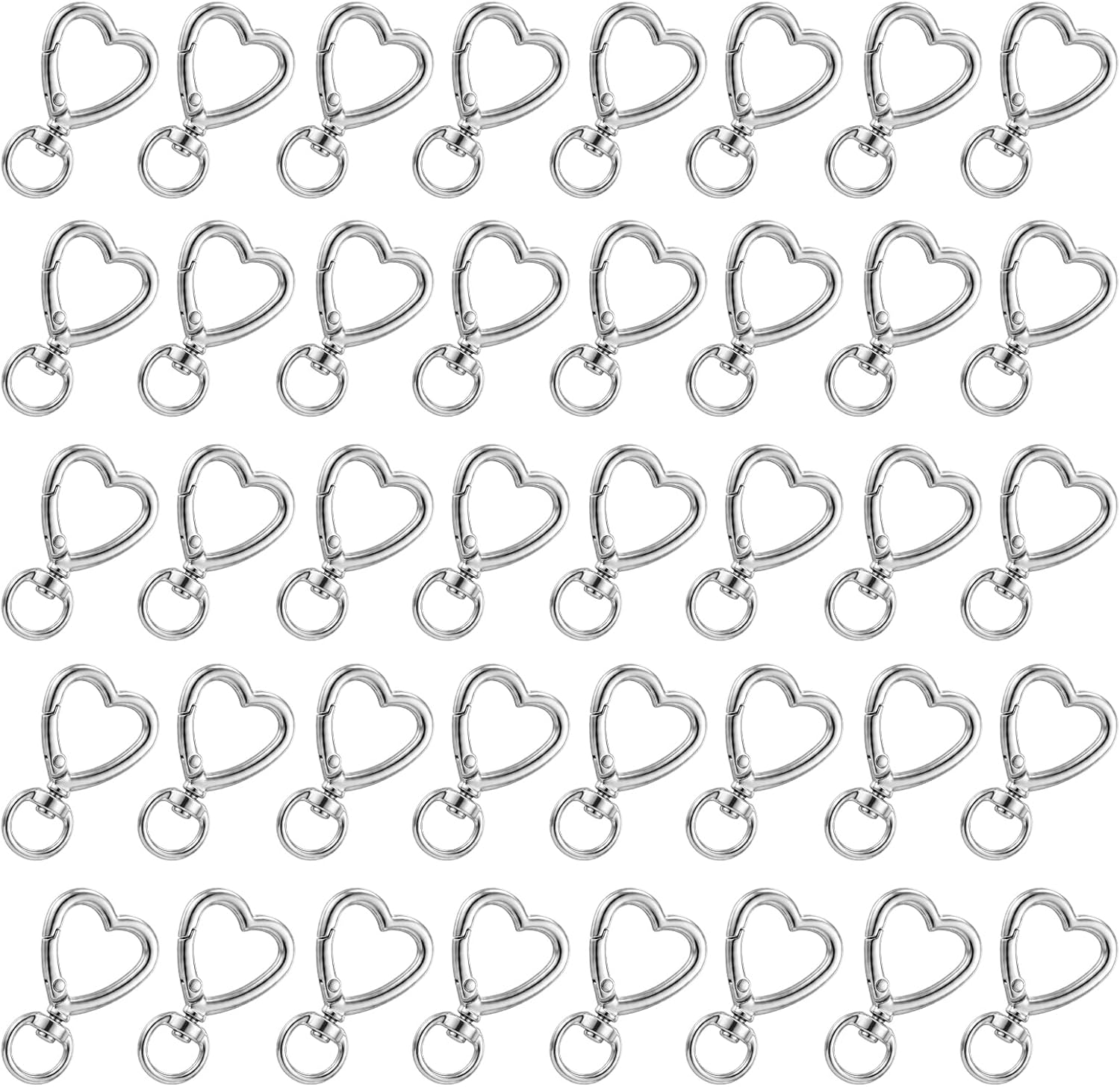 Silver Heart Metal Carabiner Clips Swivel Spring Hook Clasps Heart Keychain Hooks for DIY Crafts Key Card Holder