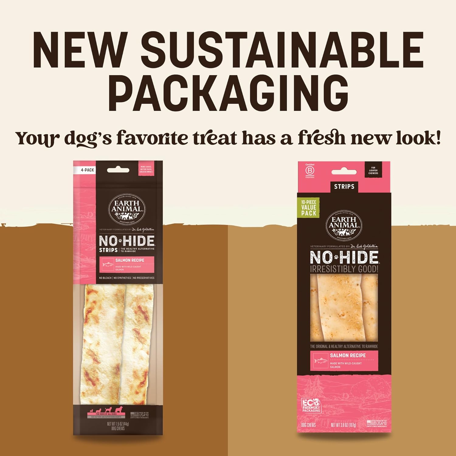 Earth Animal No Hide Strips - Natural Rawhide Free Dog Chew Strips, Salmon - 10 Count Value Pack