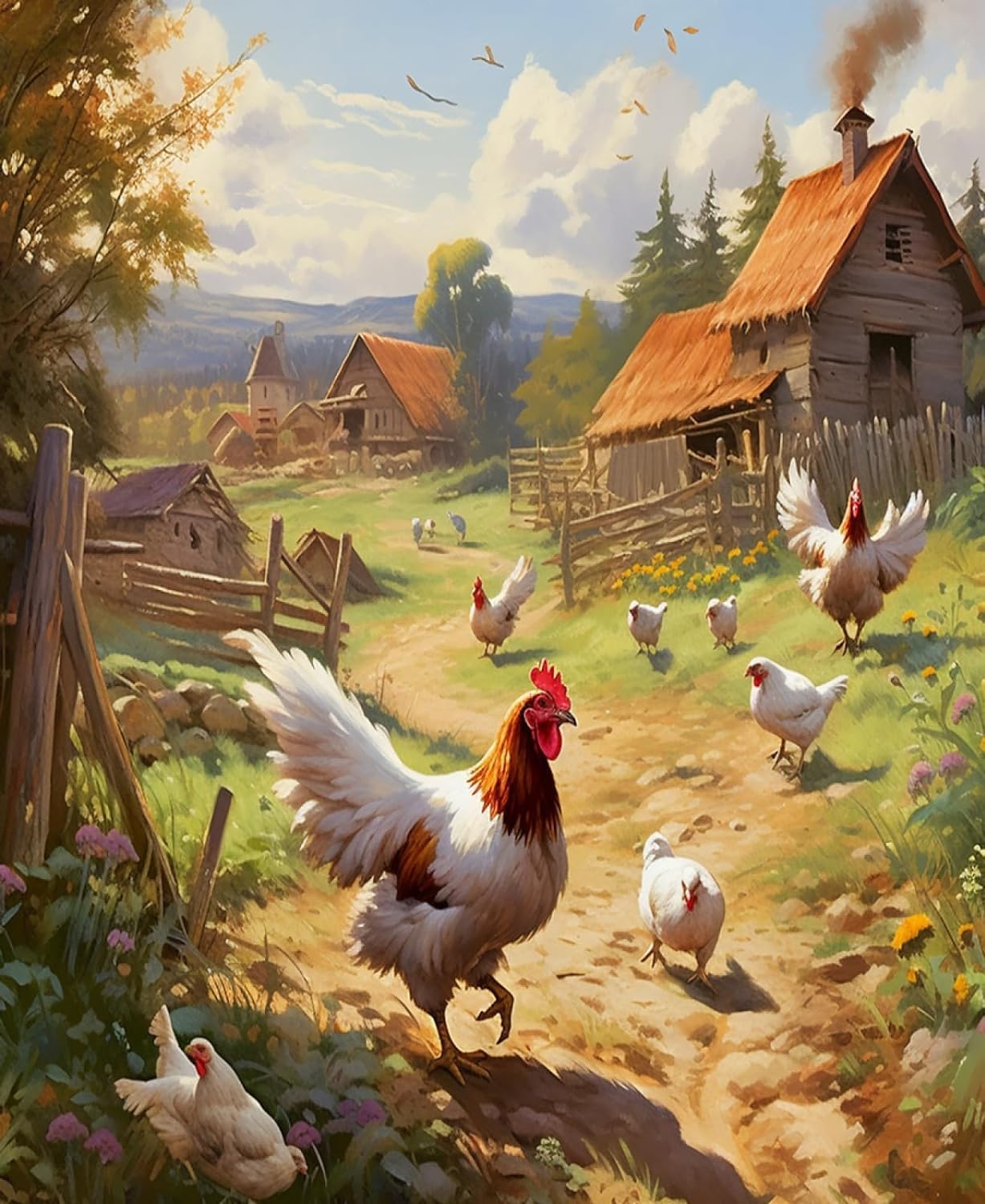 ZMHZMY Paint by Numbers for Adults Animal Chicken Rooster,Farm Landscape Painting by Number for Adults DIY Digital Painting for Beginners Wall Decor Drawing Art Decor,40x50cm