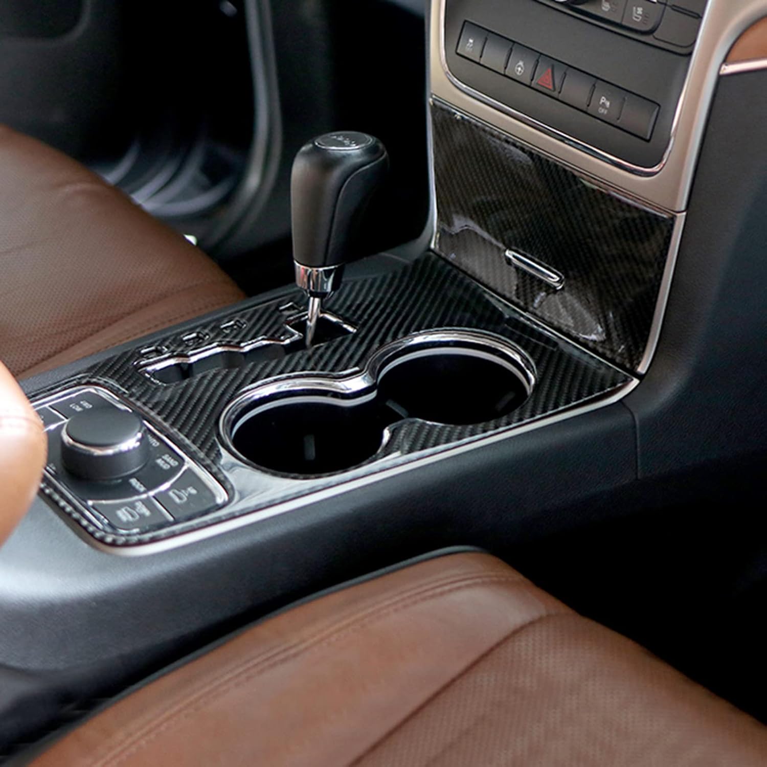 YOCTM for Jeep Grand Cherokee 2011 2012 2013 Interior Accessories Real Carbon Fiber Center Console Cup Holder Cover Trim 2011-2013