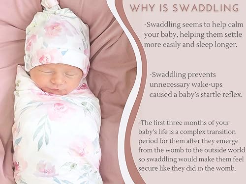 Miniatura 3 de Conjunto de manta de recepción de bebé, manta para envolver al recién nacido, patrón de flores florecidas (rosa 3)