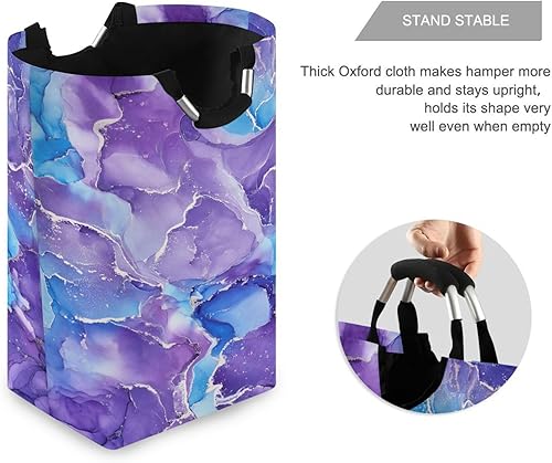 Miniatura 3 de Cesta de lavandería con textura de mármol azul y morado, plegable, impermeable, con asa para dormitorio universitario, familia, juguetes