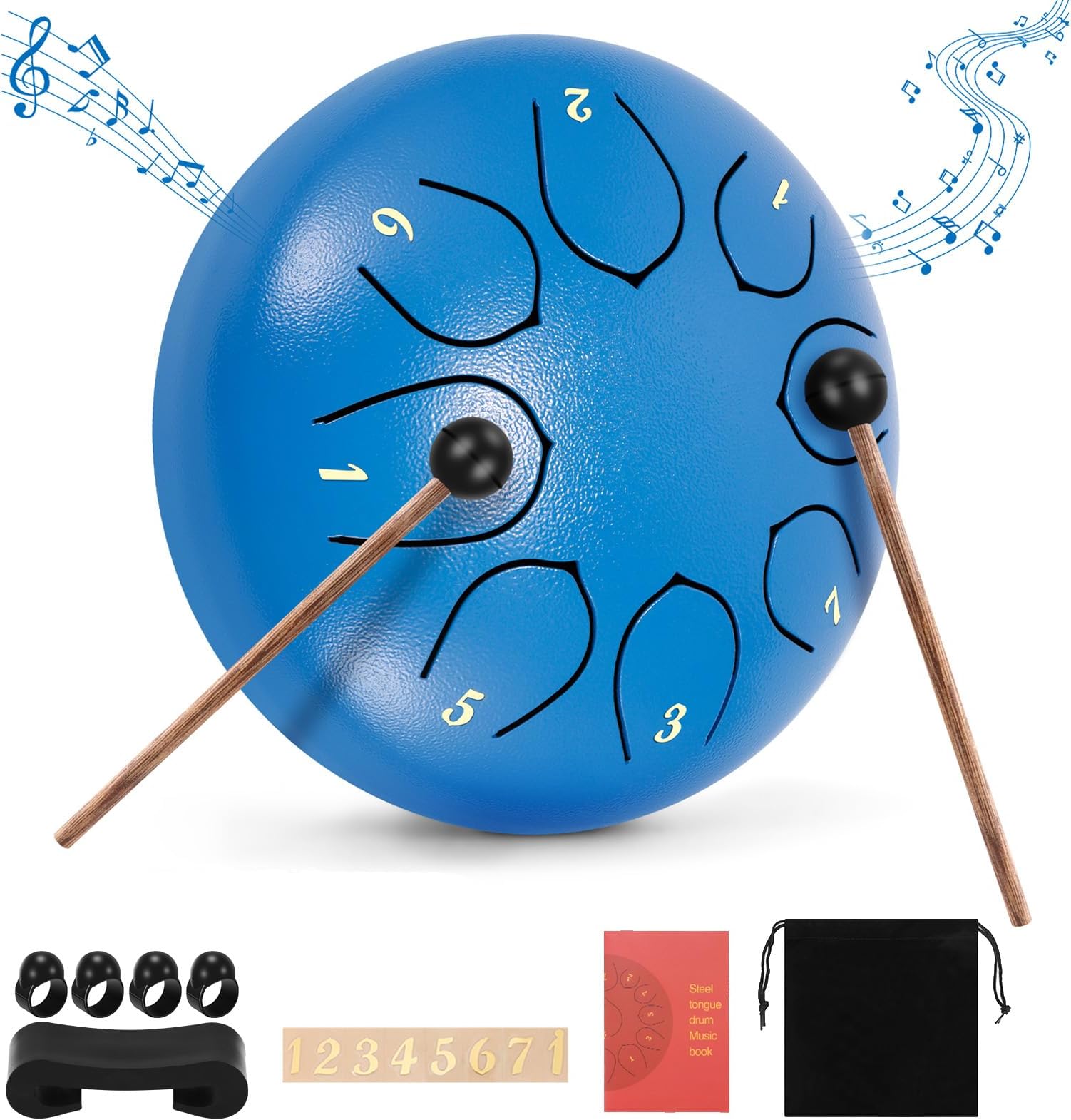 Steel Tongue Drum, SUNJULY 6 Inch 8 Tune Hand Pan Drum Tank Drum With Drumsticks Carrying Bag Percussion Instruments, Tonic Sticker and Travel Bag