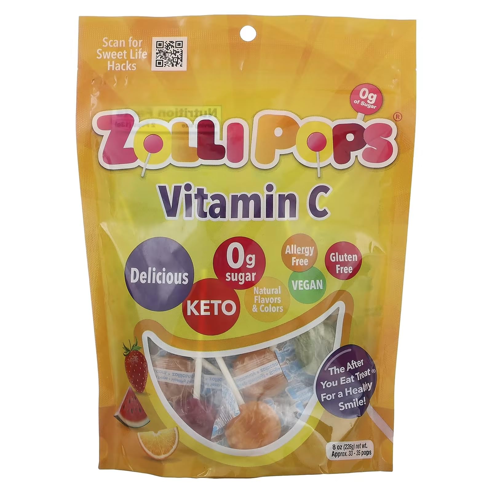 Zollipops, The Clean Teeth Pops, Vitamin C, Approx. 33-35 Pops, 226g