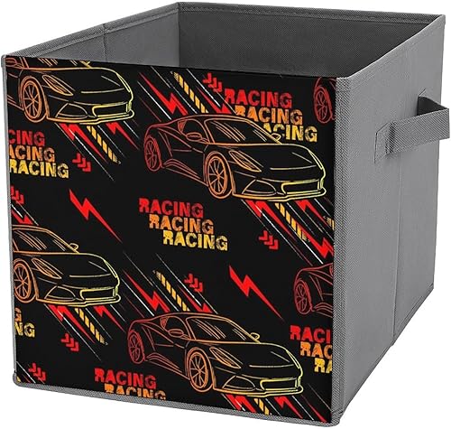 Grunge Sportcar Cube Storage Bins Urban Style Modern 11 Inch Storage Cubes Foldable Decorative Fabric Storage Baskets for Organizing Home Organizers