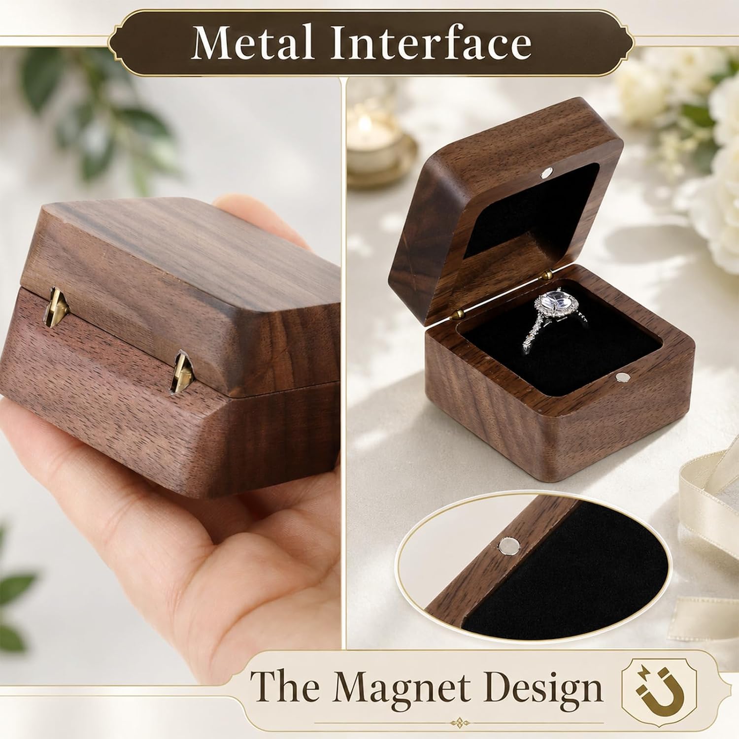 Solid Black Walnut Wooden Ring Box with Single Slot image 3