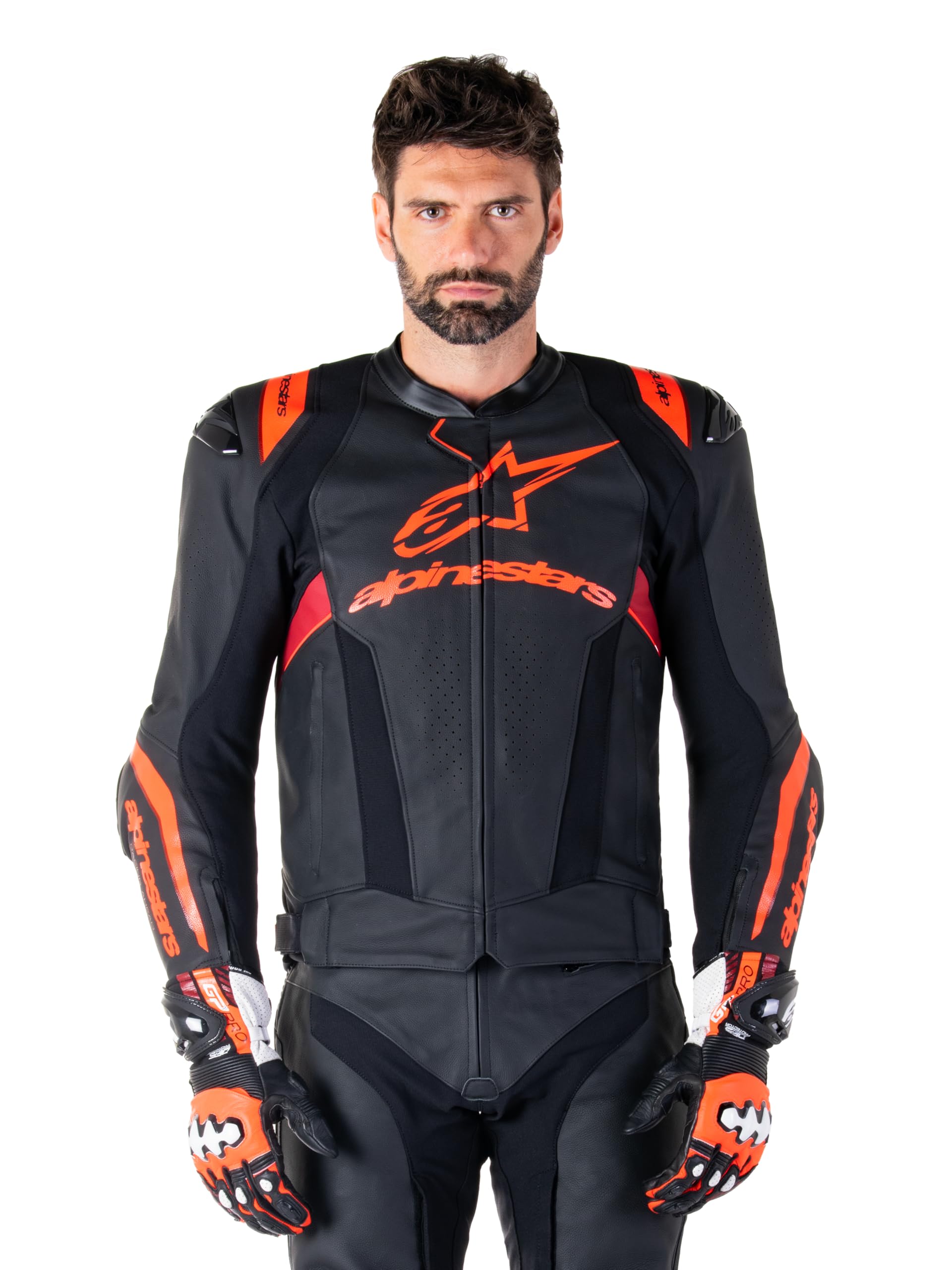 Alpinestars Men's Black Red Missile Ignition V3 Perforated Motorcycle Leather Jacket, Black-Red, Size 58 For