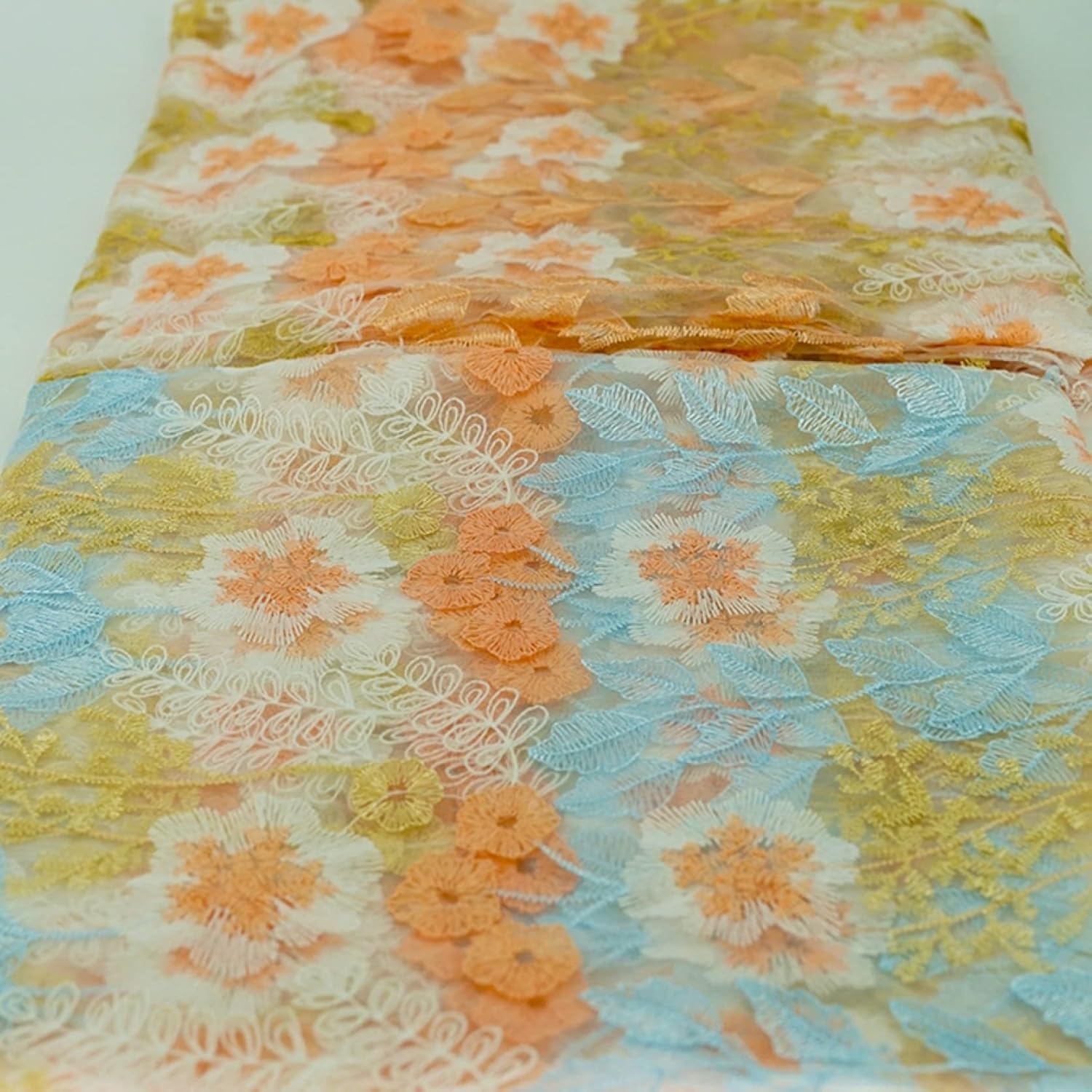 Tissu de dentelle d'organza broderie florale polyester