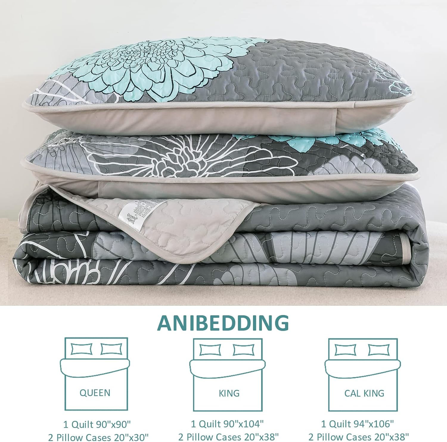 Anibedding Green Floral Queen Size Quilt Set - 3 Pieces Boho Flower Quilt Coverlet Elegant Bohemian Bedspread with 2 Pillowcases Soft Lightweight Bedding Quilts for Adults (Green,96"x90") - Image 9