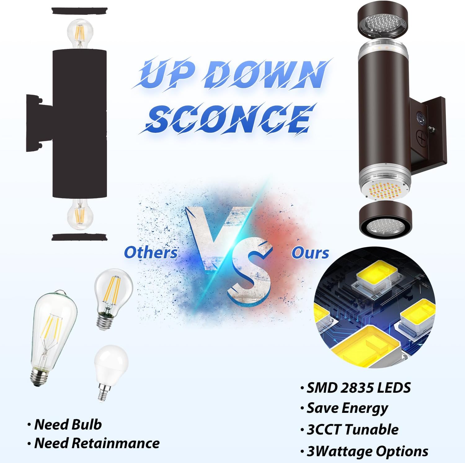 dephen Outdoor Up Down Wall Light, Dusk to Dawn LED Exterior Sconces Light 3000K/4000K/5000K /10W/20W/30W Adjustable, Brown Aluminum Modern Cylinder Porch Lights (UL-Listed)
