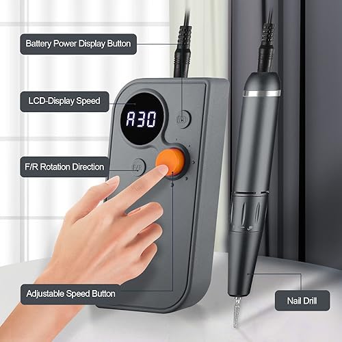 Miniatura 3 de Taladro de uñas portátil profesional, máquina de lima de uñas eléctrica recargable de 30000 RPM para uñas acrílicas, eliminación de esmalte de gel,