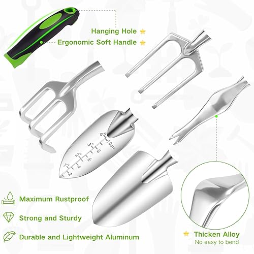 Miniatura 5 de Juego de herramientas de jardín de 8 piezas, juego de herramientas de jardinería con bolsa de almacenamiento y guantes, herramientas de mano de