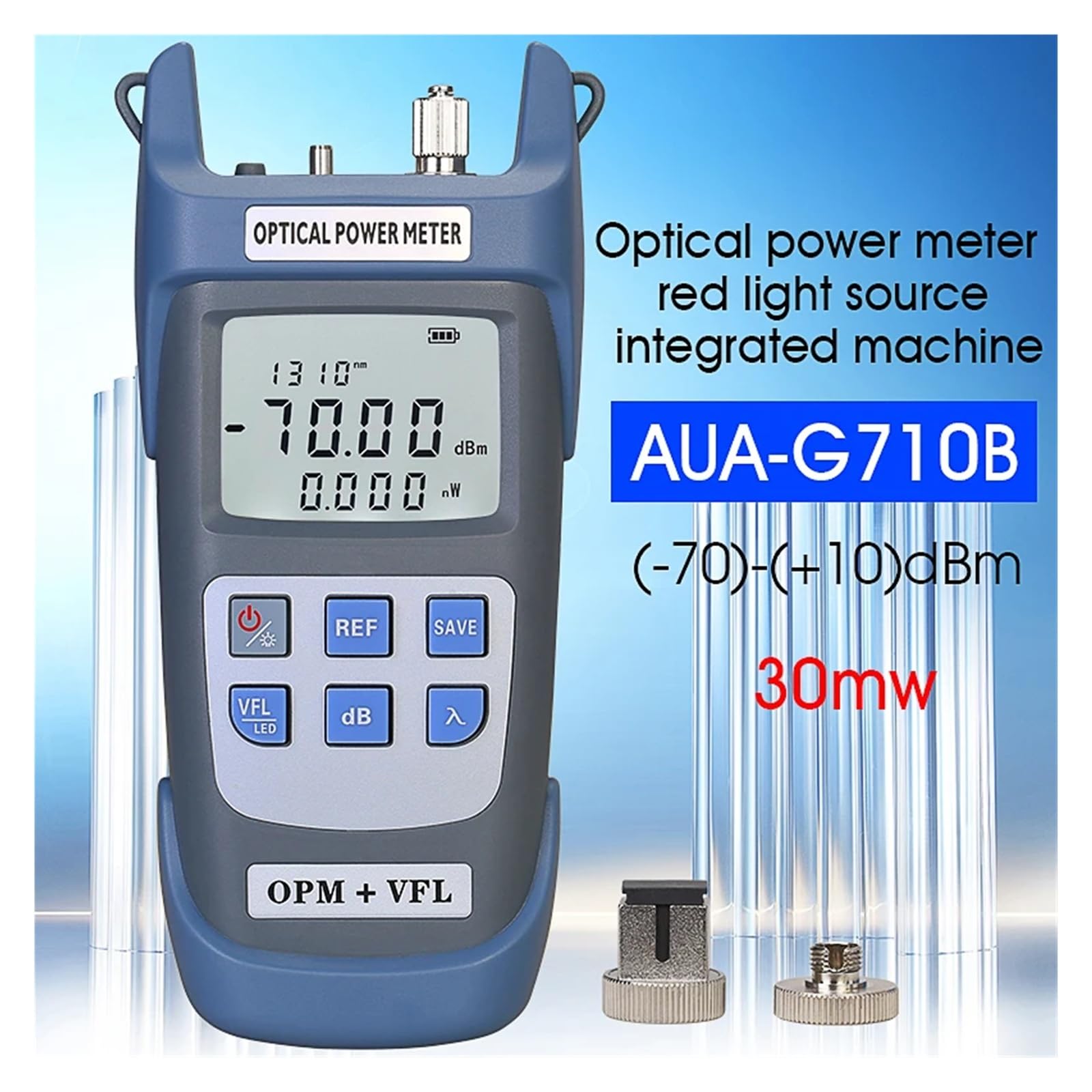 Compteur de puissance optique (OPM), localisateur visuel de défauts (1/10/15/30/50MW VFL), testeur de câbles à fibres optiques FTTH, AUA-G710B Erreur faible