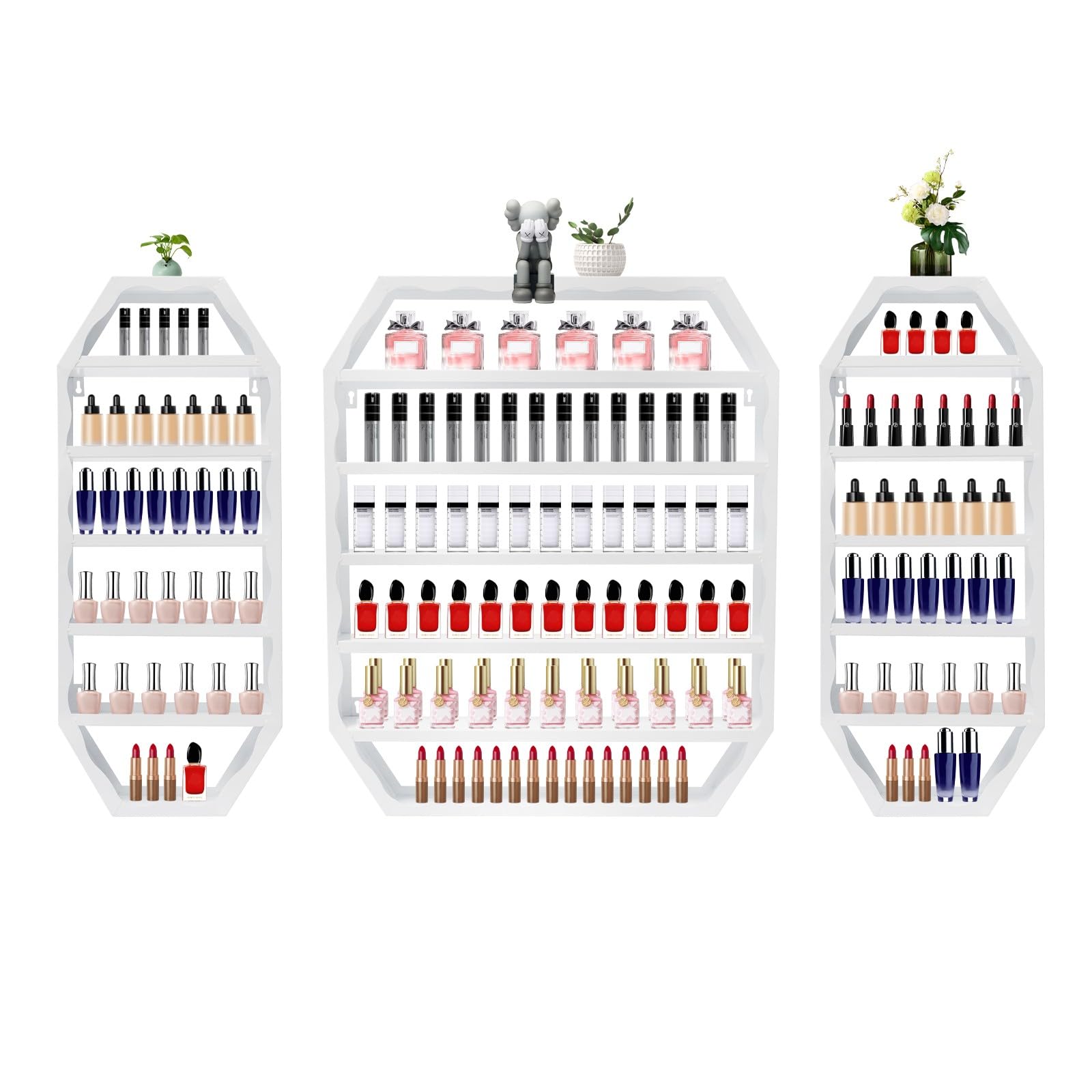 Étagère murale en métal pour vernis à ongles, rangement de vernis à ongles, étagère cosmétique, 3 pièces, 60 cm, 72 cm, pour la maison et le salon de manucure (blanc)