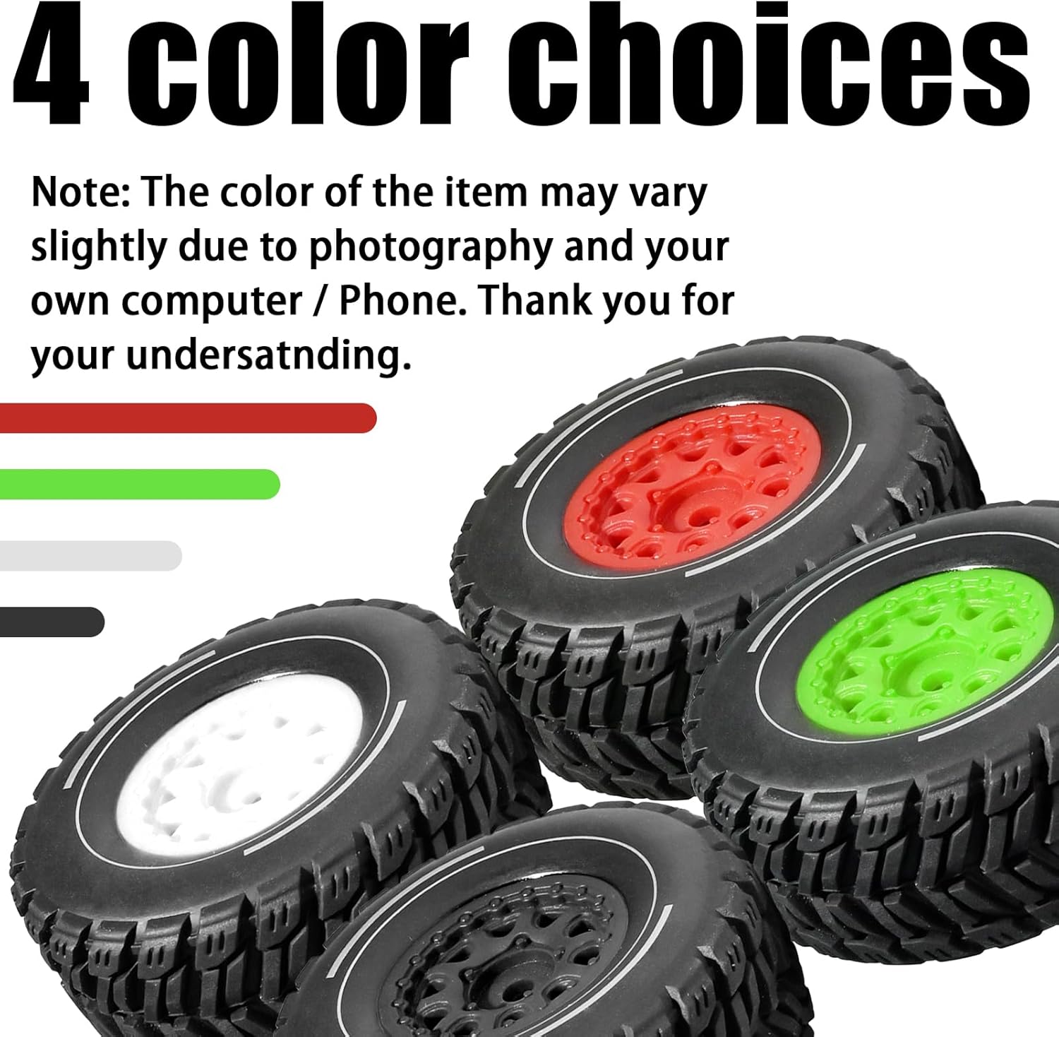 Pre-glued 65mm RC Truck Rubber Tires and Nylon Wheel with 12mm Hex, Fit for 1/14 1/16 1/18 RC On/Off-Road Racing Car, ARRMA Mojave GROM, HPI, Traxxas Slash, Tamiya, Toyota, WLtoys (Green)