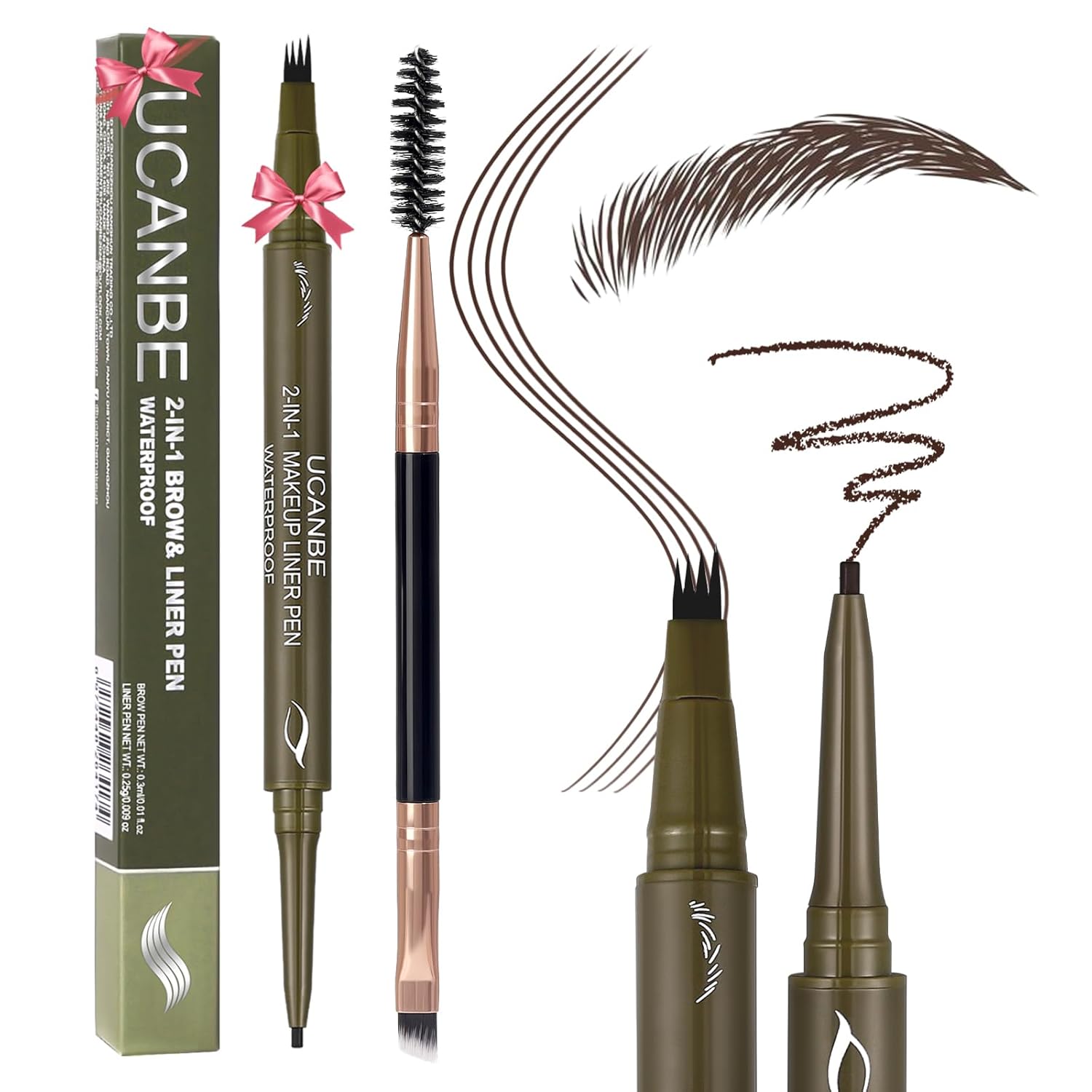 UCANBE Eyebrow Pencils for Women with Spoolie Brush, Dual-Ended Eyebrow Pen with 4-Fork-Tip & Gel Eyeliner, Microblading Brow Pen with Eyeliner Pencil + Brow Brush for Hair Like Brows, Classic Brown UCANBE Eyebrow Pencils for Women with Spoolie Brush, Dual-Ended Eyebrow Pen with 4-Fork-Tip & Gel Eyeliner, Microblading Brow Pen with Eyeliner Pencil + Brow Brush for Hair Like Brows, Classic Brown