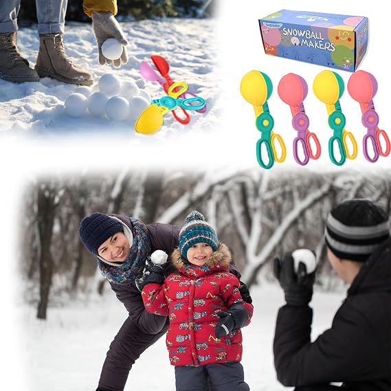 SupMLC Snow Toys, Snowball Maker 4 pcs Winter Snowball Tool Kit with Handle for Snow Ball Shapes Fights Outdoor Winter Toys Snow Ball Clip for Boys Girls Toddler Adults