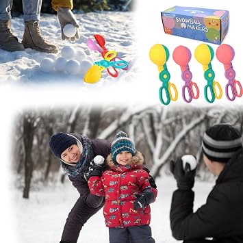 SupMLC Snow Toys, Snowball Maker 4 pcs Winter Snowball Tool Kit with Handle for Snow Ball Shapes Fights Outdoor Winter Toys Snow Ball Clip for Boys Girls Toddler Adults