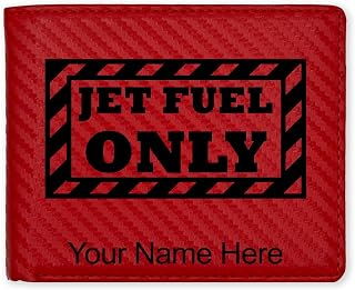Faux Leather Bi-Fold Wallet, Jet Fuel Only, Personalized Engraving Included (Carbon Fiber Red)