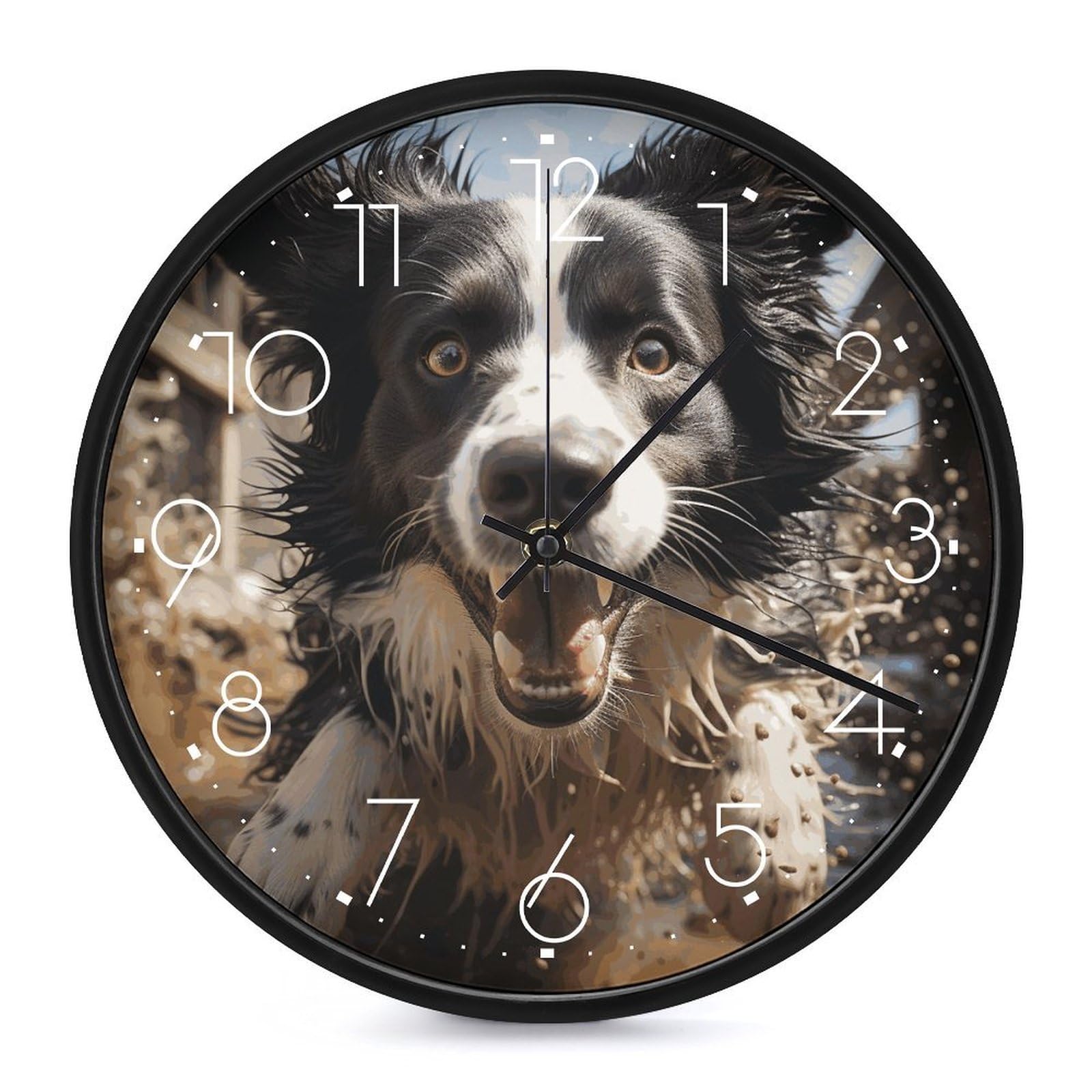 DWVTSLH Pastor Border Collie Wall Clock 10 Inch Silent Non-Ticking Modern Clocks Battery Operated - Decorative Wall Clocks for Bedroom Living Room Kitchen Office Wall Decor Gift Idea