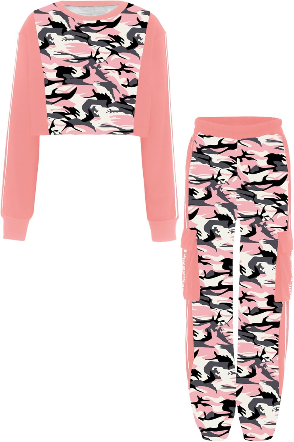 2026 Fashion Sweatsuit Long Sleeve Print Pullover+Sport Jogging Sweatpants for Girls Practice Outing