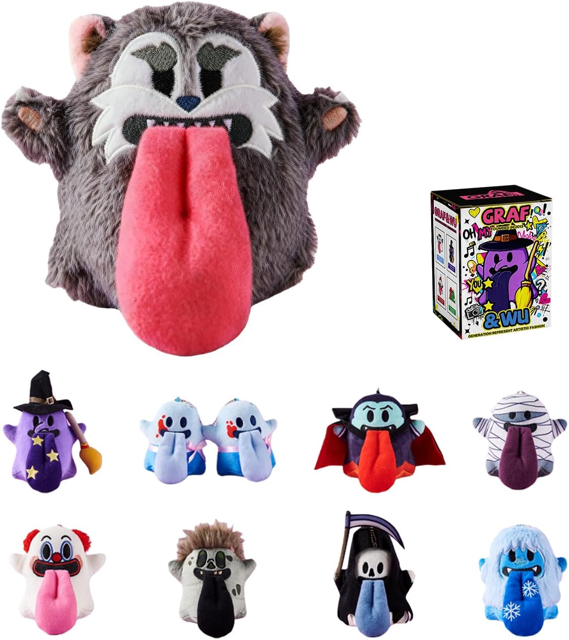 GRAF&WU Cute Ghost Yeti Zombie Werewolf Witch Series Blind Box, Random Design Plush Action Figures Collectible Toys Home Decorations for Gifts (1 Box)