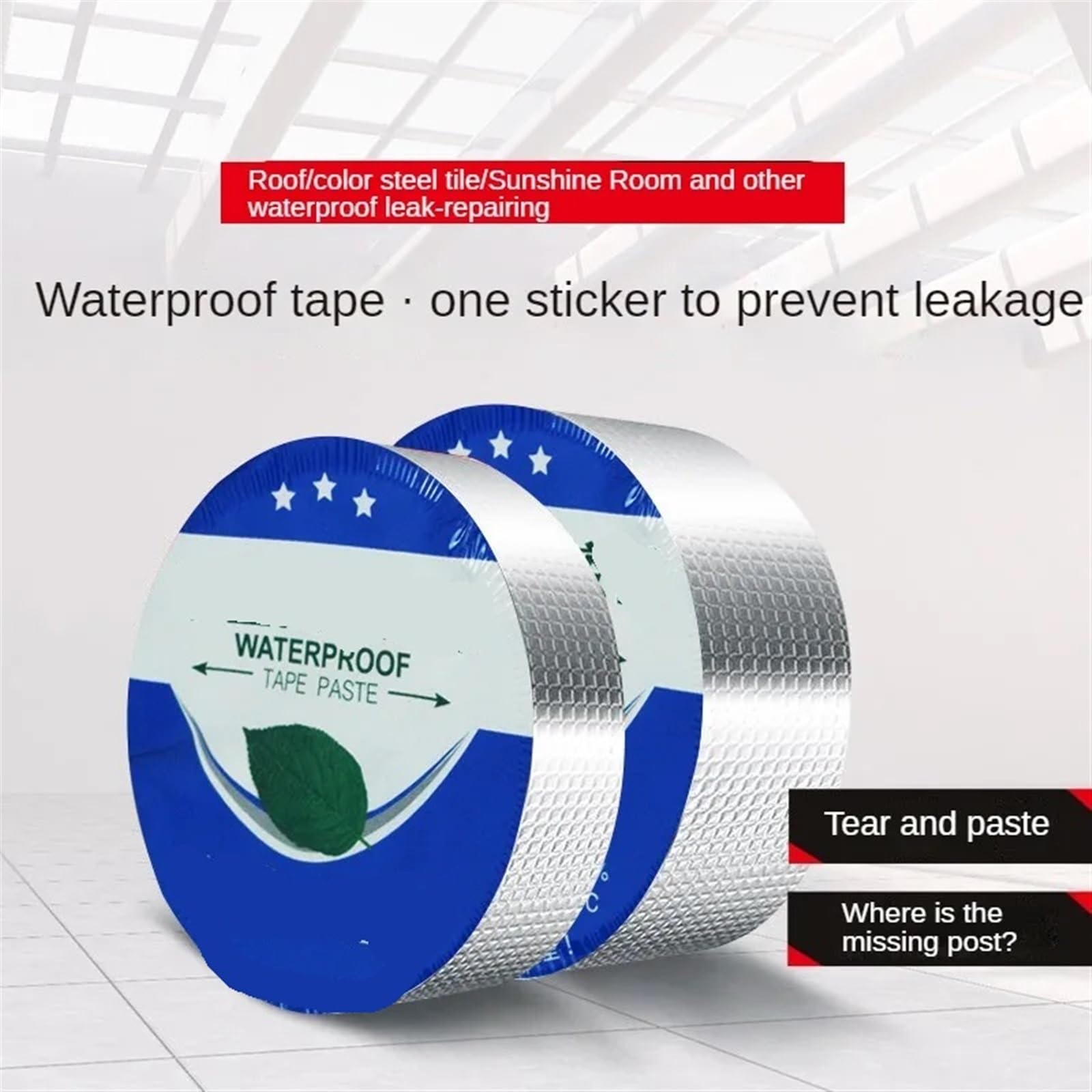 Butyl Band Aluminiumfolie, Butylband, Dach, wasserdicht, Spule, Farbe, Stahl, Fliesen, Rohr, Toilette, Rissreparatur, freiliegendes, selbstklebendes, wasserdichtes Klebeband(Color:20cm x 5 Meter)