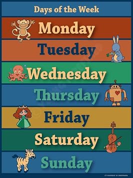 Young N Refined Educators vintage Days of the Week chart LAMINATED poster SMALL for teaching in elementary day schools 16x20