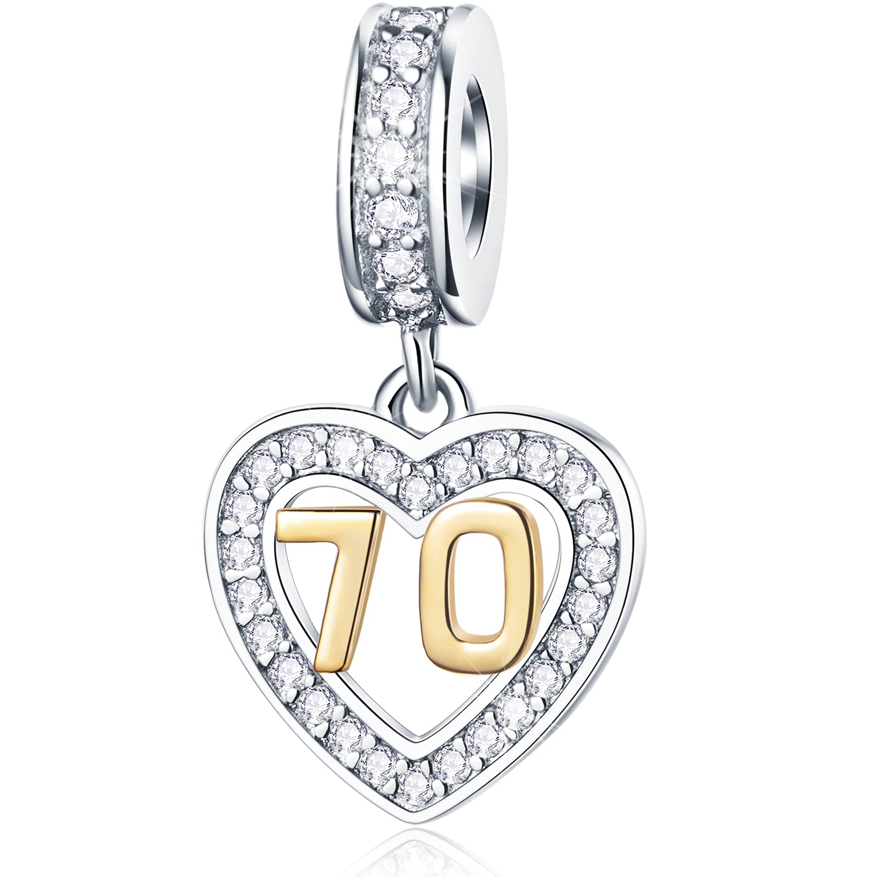 70 Years Old Anniversary Charms fits Pandora Bracelet, 18K Golden