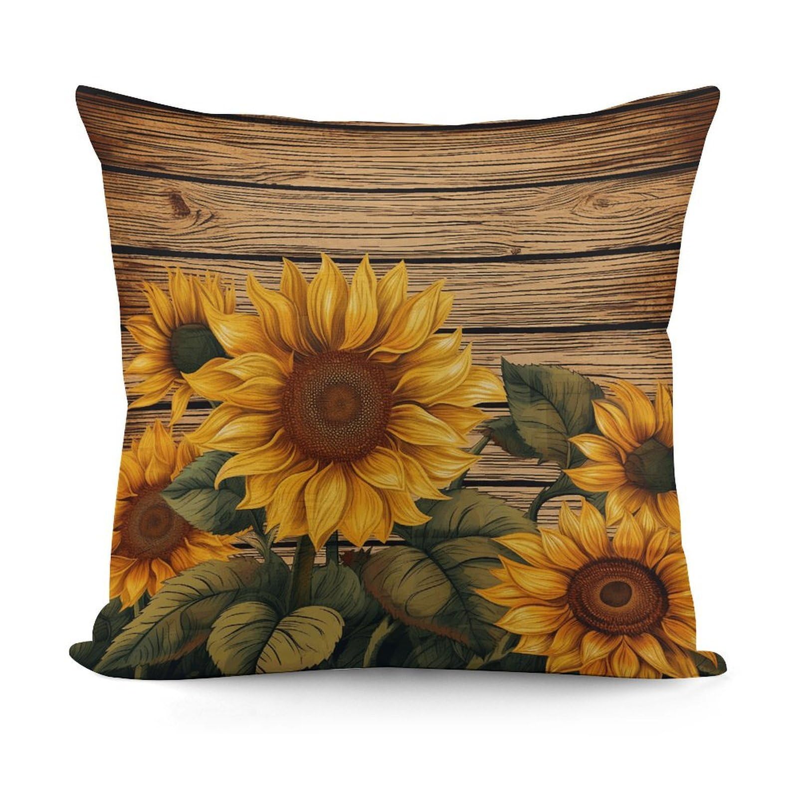 VstaDank Decorative Paint Wooden Board Sunflower Throw Pillow Covers Luxury Soft Pillowcases Fluffy Plush Accent Pillow Cases Personalized Square Lumbar Pillows Shells for All Seasons 18" X 18"