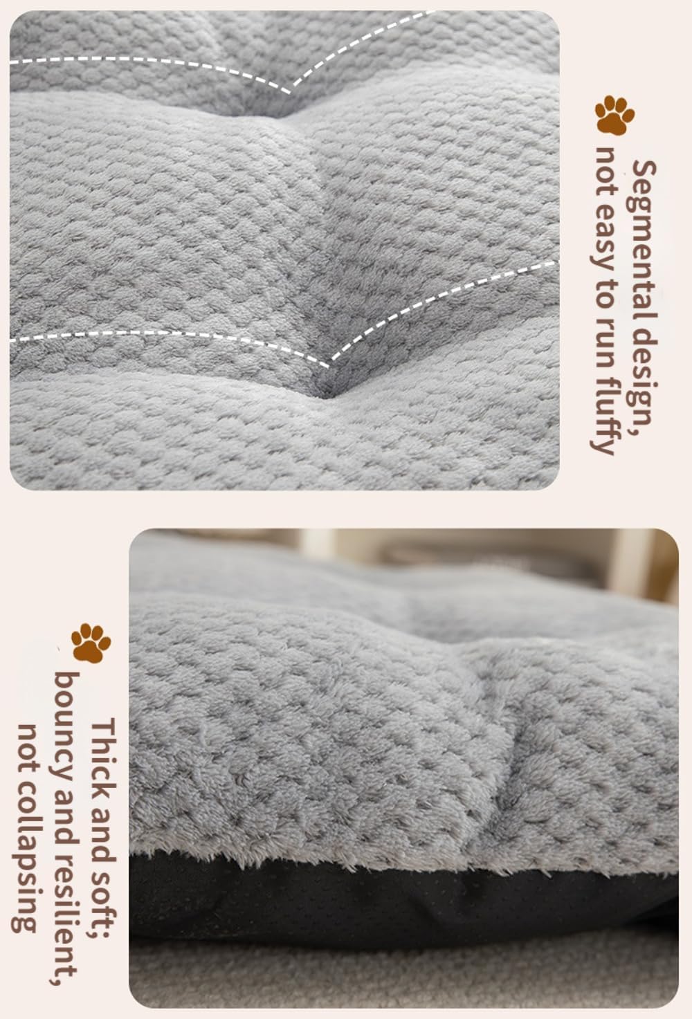 Dog Bed for Crate, Washable Mats for Sleeping, Soft and Fluffy, with Anti-Slip Bottom, Warm Dog Beds for Small Medium Large Dogs Cats Puppy Kitten (Khaki,Large)