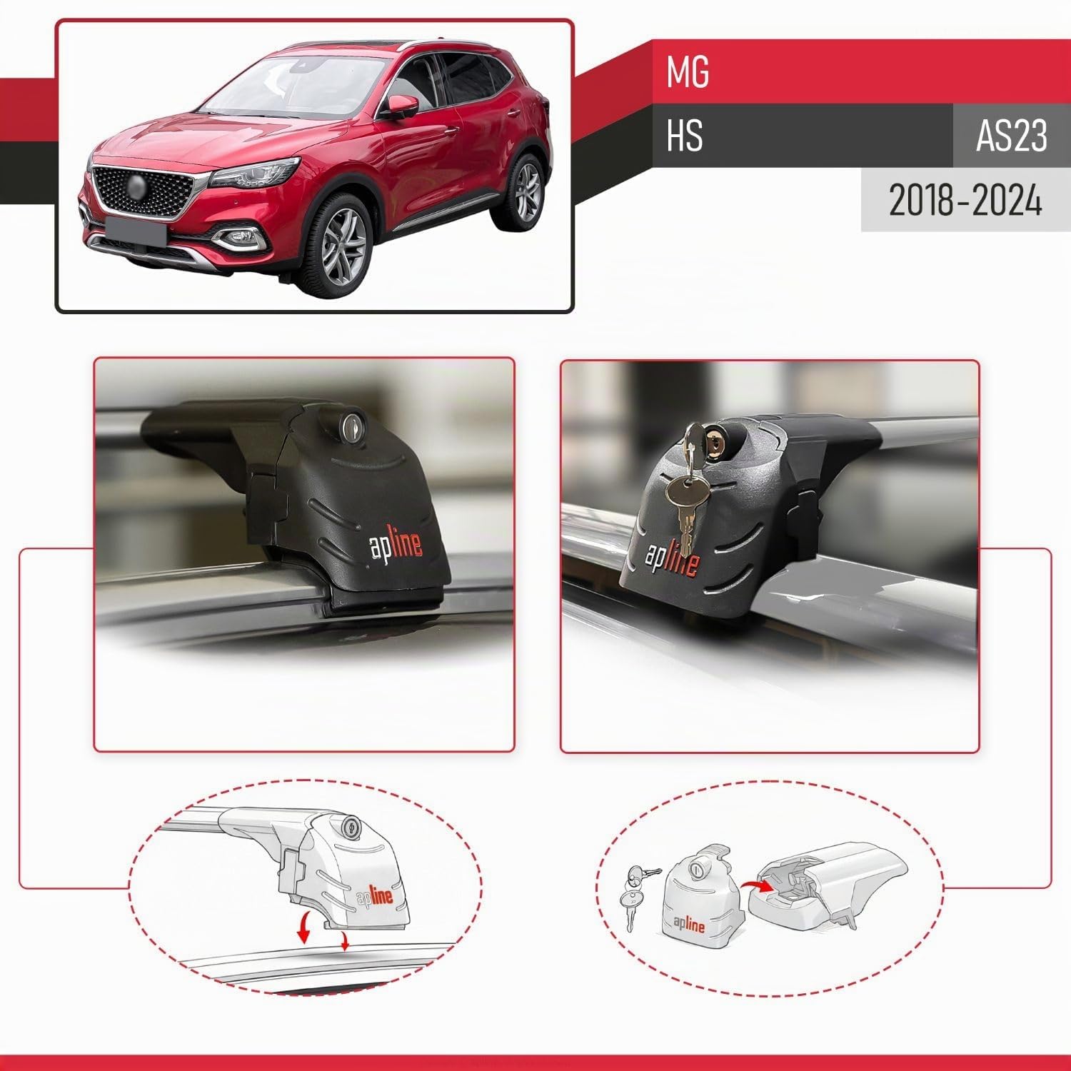 Compatibile con MG HS (AS23) 2018-2024 Modello ACE-2 Barre Tetto Portapacchi Auto Barre Portatutto Grigio Alluminio 2 Barre