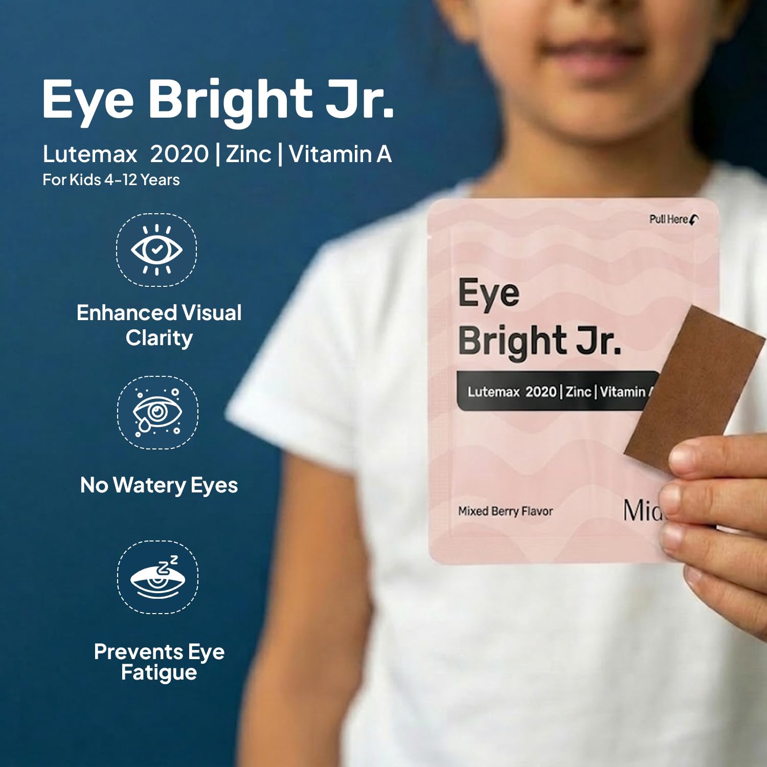 Miduty EyeBright Jr. Junior Strips for Kids- Lutemax 2020, Vitamin A, Zinc & Lycopene - Supports Blue Light Protection - Helps Eye Fatigue & Dryness - Natural Mixed Berry Flavour - 30 Strips 1