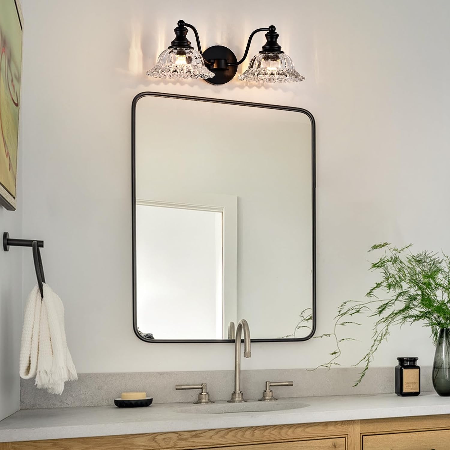 Farmhouse Vanity Light Modern Bathroom Light Fixtures 2 Light Black Vanity Lights for Bedroom